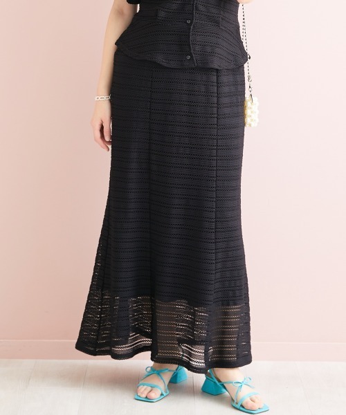 marun（マルン）の「＜大きいサイズ＞ クロッシェ調ソフトマーメイドスカート marun（スカート・レディース・アイボリー/ミント/ブラック・3L/5L/LL/4L/L）」の15枚目の写真