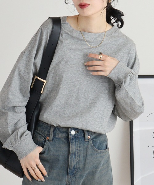 atONE（アットワン）の「atONE 後ろボタンロングスリーブカットソー（Tシャツ/カットソー・レディース・オフホワイト/ブラック/カーキ/杢グレー/チャコールグレー・4L～5L/LL～3L/M-L）」の4枚目の写真