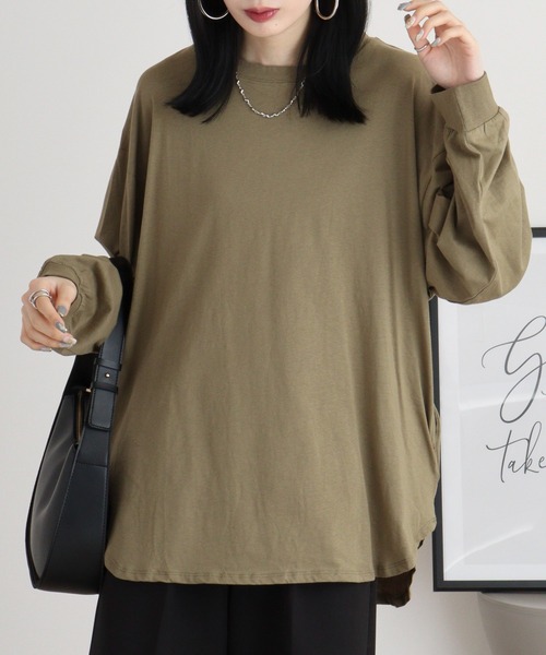 atONE（アットワン）の「atONE 後ろボタンロングスリーブカットソー（Tシャツ/カットソー・レディース・オフホワイト/ブラック/カーキ/杢グレー/チャコールグレー・4L～5L/LL～3L/M-L）」の5枚目の写真