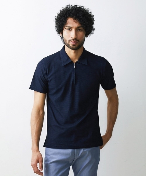 MICHEL KLEIN HOMME (ミッシェルクランオム)の「《日本製》幾何柄ポロシャツ(ポロシャツ・メンズ・ホワイト/ネイビー/ダークグレー・MEDIUM/LARGE/X-LARGE)」の3枚目の写真