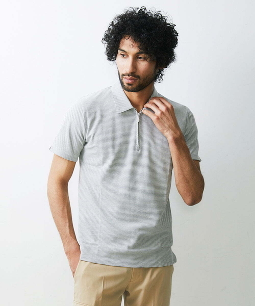 MICHEL KLEIN HOMME (ミッシェルクランオム)の「《日本製》幾何柄ポロシャツ(ポロシャツ・メンズ・ホワイト/ネイビー/ダークグレー・MEDIUM/LARGE/X-LARGE)」の1枚目の写真