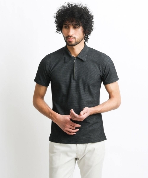 MICHEL KLEIN HOMME (ミッシェルクランオム)の「《日本製》幾何柄ポロシャツ(ポロシャツ・メンズ・ホワイト/ネイビー/ダークグレー・MEDIUM/LARGE/X-LARGE)」の2枚目の写真