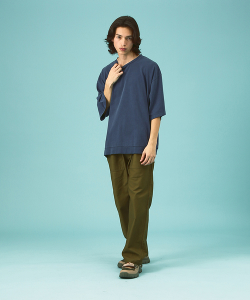 Revo.（レボ）の「ルーズシルエット/天竺ピグメント/半袖Tシャツ/ユニセックス（Tシャツ/カットソー・メンズ・ベージュ/ネイビー/スミクロ・M/L）」の14枚目の写真