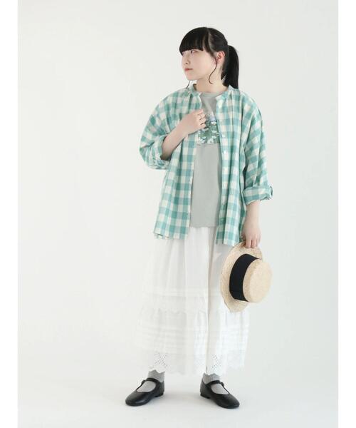 Samansa Mos2(サマンサ モスモス)の「ビッグギンガムカフスフリルブラウス(シャツ/ブラウス・レディース・ベージュ/ミント/ブラック/ブルー・フリ-)」の13枚目の写真
