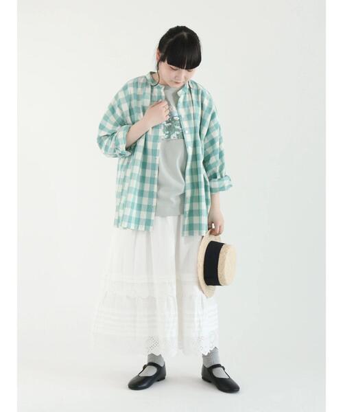 Samansa Mos2(サマンサ モスモス)の「ビッグギンガムカフスフリルブラウス(シャツ/ブラウス・レディース・ベージュ/ミント/ブラック/ブルー・フリ-)」の14枚目の写真