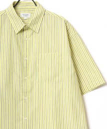 Lazar（ラザル）の「Oversize T/C Broad Stripe Shirt/オーバーサイズ T/Cブロード ストライプ レギュラーカラー 半袖シャツ（シャツ/ブラウス・メンズ）」