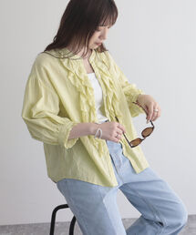 【fredyemueフレディエミュ】コットンスラブフリルブラウス