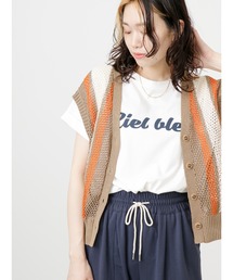 Samansa Mos2 blue | 前後2wayストライプニットベスト(ベスト)