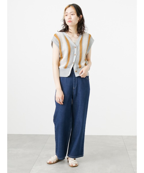 Samansa Mos2 blue（サマンサモスモスブルー）の「前後2wayストライプニットベスト（ベスト・レディース・カーキ/モカ/グレー・ﾌﾘ-）」の4枚目の写真