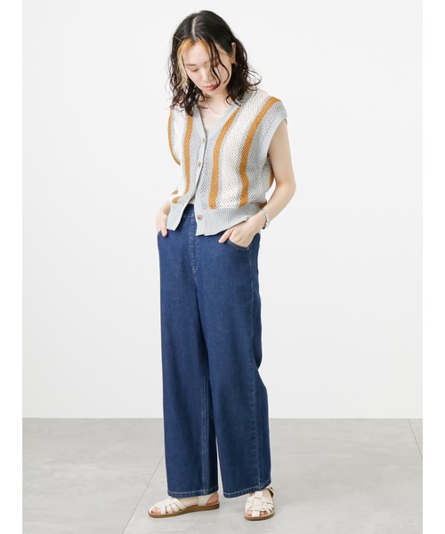 Samansa Mos2 blue（サマンサモスモスブルー）の「前後2wayストライプニットベスト（ベスト・レディース・カーキ/モカ/グレー・ﾌﾘ-）」の5枚目の写真