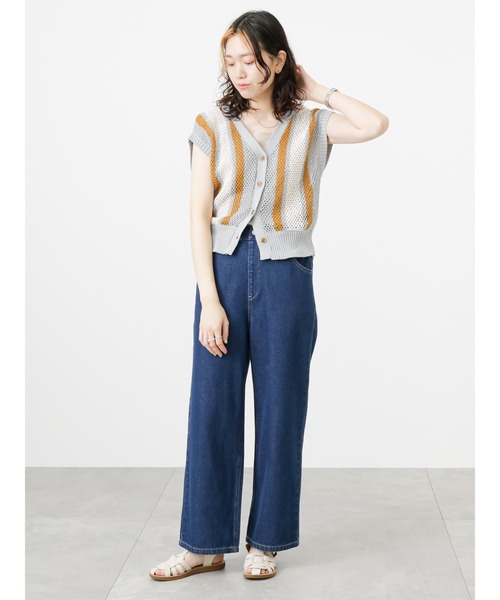 Samansa Mos2 blue（サマンサモスモスブルー）の「前後2wayストライプニットベスト（ベスト・レディース・カーキ/モカ/グレー・ﾌﾘ-）」の6枚目の写真