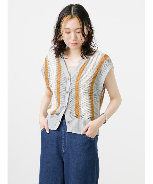 Samansa Mos2 blue（サマンサモスモスブルー）の「前後2wayストライプニットベスト（ベスト・レディース・カーキ/モカ/グレー・ﾌﾘ-）」の10枚目の写真