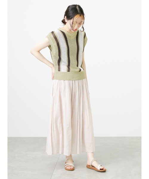 Samansa Mos2 blue（サマンサモスモスブルー）の「前後2wayストライプニットベスト（ベスト・レディース・カーキ/モカ/グレー・ﾌﾘ-）」の16枚目の写真