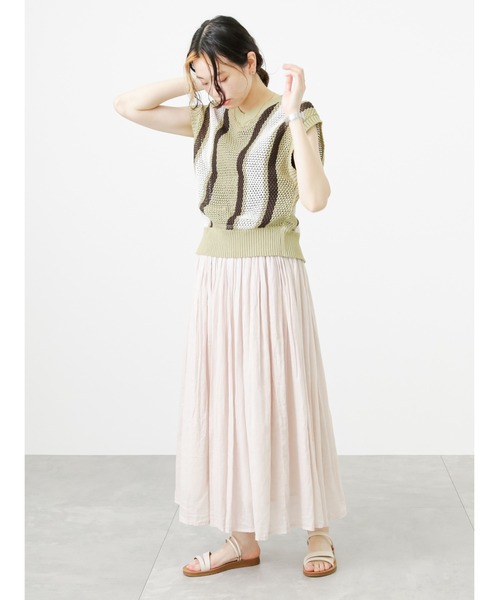 Samansa Mos2 blue（サマンサモスモスブルー）の「前後2wayストライプニットベスト（ベスト・レディース・カーキ/モカ/グレー・ﾌﾘ-）」の17枚目の写真