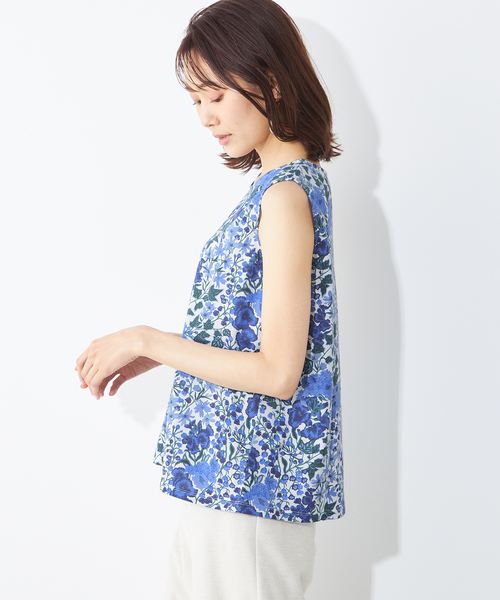 A/C DESIGN BY ALPHA CUBIC(エーシーデザインバイアルファキュービック)の「【リバティ】プリントタンクトップ(Tシャツ/カットソー・レディース・ブルー/イエロー・LL/L/M)」の4枚目の写真