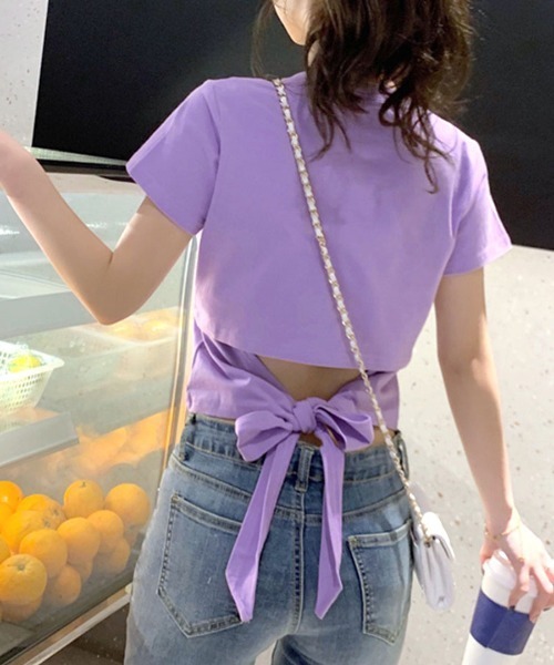 バックリボンぽわん袖Tシャツ