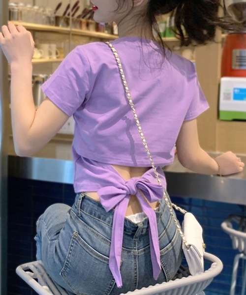 バックリボンぽわん袖Tシャツ main image 1