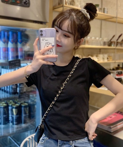 Riff（リフ）の「ウエスト見せバックリボンTシャツ（Tシャツ/カットソー・レディース・パープル/イエロー/ホワイト/ブラック/ピンク/チャコールグレー・L/XL/M）」の16枚目の写真