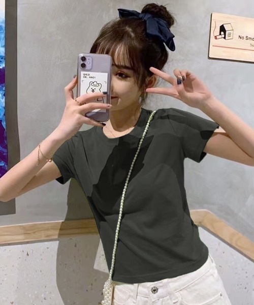 Riff（リフ）の「ウエスト見せバックリボンTシャツ（Tシャツ/カットソー・レディース・パープル/イエロー/ホワイト/ブラック/ピンク/チャコールグレー・L/XL/M）」の20枚目の写真