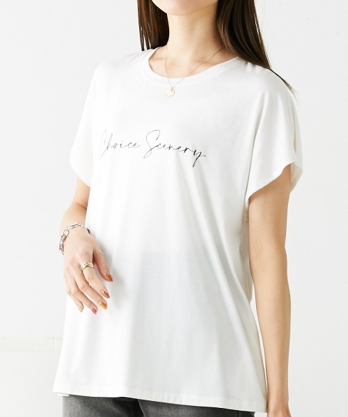 nissen(ニッセン)の「ゆるっと落ち感 ロゴTシャツ(Tシャツ/カットソー・レディース・カーキ/オフホワイト/ブラック/モカ・S/L/LL/M)」の1枚目の写真