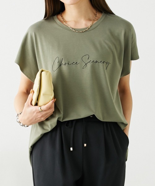 nissen(ニッセン)の「ゆるっと落ち感 ロゴTシャツ(Tシャツ/カットソー・レディース・カーキ/オフホワイト/ブラック/モカ・S/L/LL/M)」の4枚目の写真