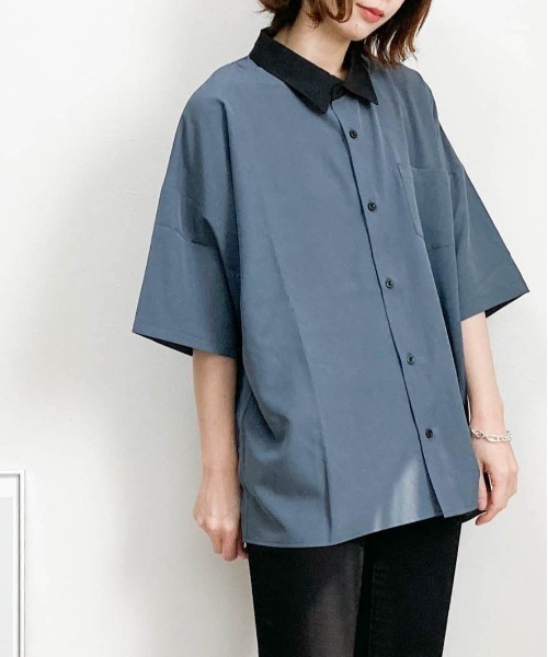 Ritzy(リッツィー)の「ポリストレッチ クレリックシャツ(シャツ/ブラウス・メンズ・サックスブルー/グレイッシュベージュ/ブラック/チャコール/パープル/ネイビー/ホワイト/グリーン・MEDIUM/LARGE/X-LARGE)」の20枚目の写真
