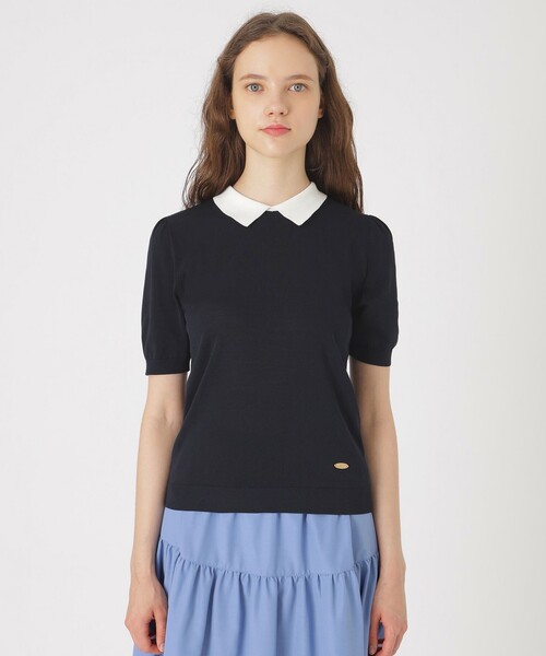 BLUE LABEL CRESTBRIDGE（ブルーレーベルクレストブリッジ）の「コットンナイロンポロニット（ニット/セーター・レディース・イエロー/ダークネイビー/ブルー・38）」の3枚目の写真