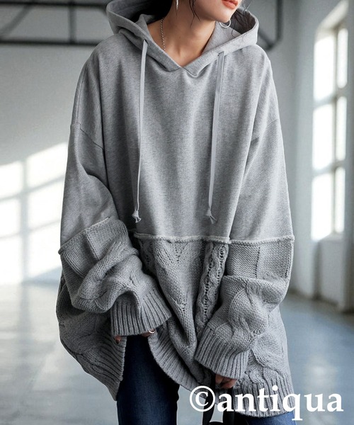 セール】異素材ドッキングパーカー（パーカー）｜antiqua（アンティカ