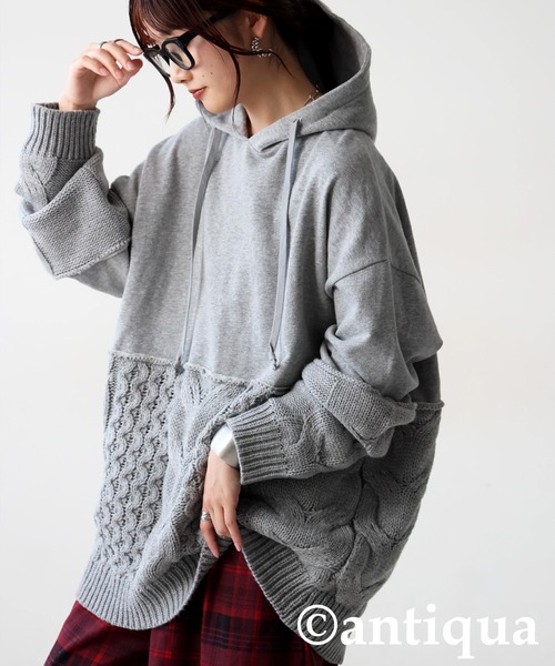 セール】異素材ドッキングパーカー（パーカー）｜antiqua（アンティカ