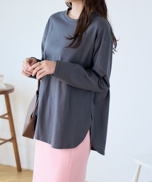 秋 新作ラウンドヘムベーシックロングTシャツ