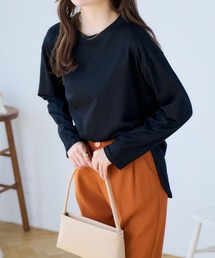 秋 新作ラウンドヘムベーシックロングTシャツ