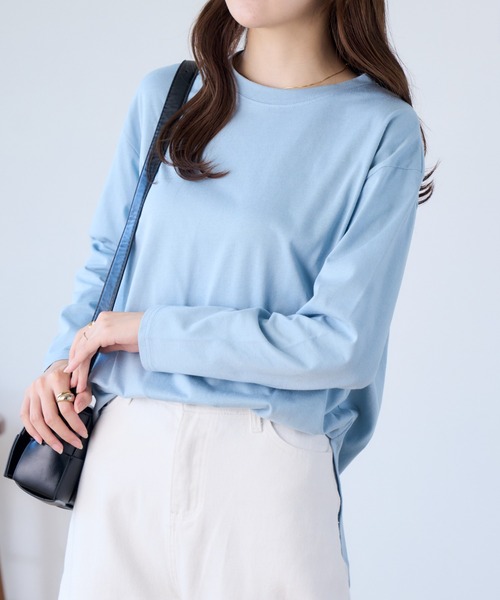 Ada.(エイダ)の「秋 新作ラウンドヘムベーシックロングTシャツ(Tシャツ/カットソー・レディース・ベージュ/ホワイト/ブラック/グレー系その他/ライトブルー・M)」の15枚目の写真