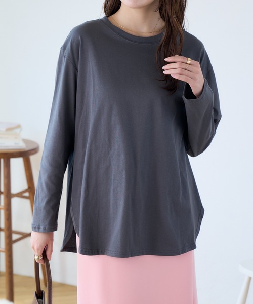 Ada.(エイダ)の「秋 新作ラウンドヘムベーシックロングTシャツ(Tシャツ/カットソー・レディース・ベージュ/ホワイト/ブラック/グレー系その他/ライトブルー・M)」の20枚目の写真