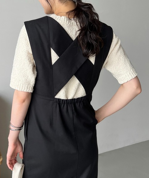 CAPRICIEUX LE'MAGE（カプリシューレマージュ）の「【サイズ展開あり】バッククロスジャンスカ（ジャンパースカート・レディース・ブラック/ベージュ・FREE/PS）」の9枚目の写真