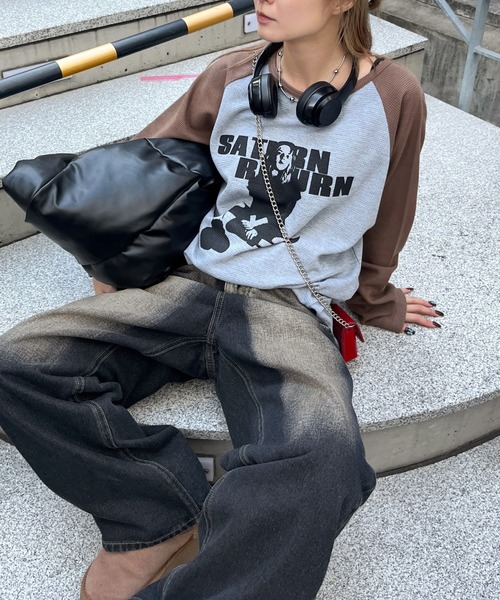 WHO'S WHO gallery（フーズフーギャラリー）の「シャーロットワッフルラグラントップス（Tシャツ/カットソー・レディース・チャコールグレー/ブラウン/ブラウン系その他/ネイビー/チャコール/トップグレー/グレー系その他/ブルー系その他/グレー系その他2/ブラウン系その他2/ブルー系その他2/グレー系その他3・FREE/SMALL）」の4枚目の写真