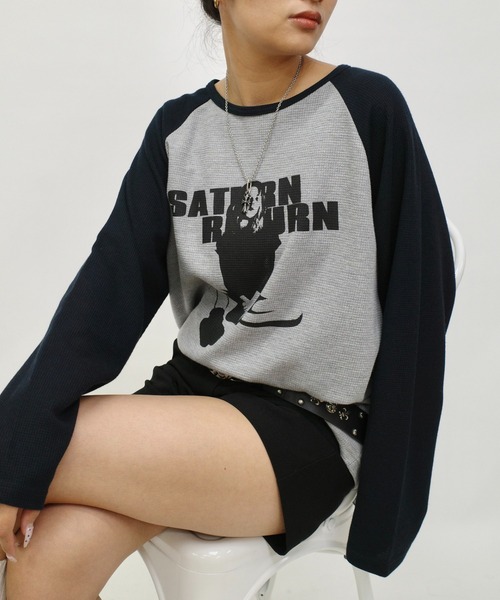 WHO'S WHO gallery（フーズフーギャラリー）の「シャーロットワッフルラグラントップス（Tシャツ/カットソー・レディース・チャコールグレー/ブラウン/ブラウン系その他/ネイビー/チャコール/トップグレー/グレー系その他/ブルー系その他/グレー系その他2/ブラウン系その他2/ブルー系その他2/グレー系その他3・FREE/SMALL）」の10枚目の写真