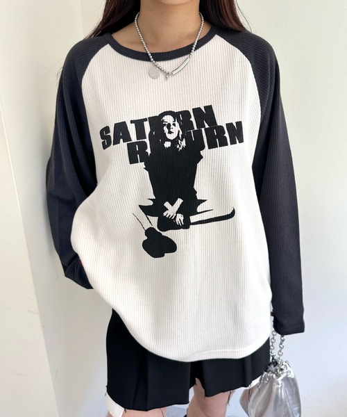 WHO'S WHO gallery（フーズフーギャラリー）の「シャーロットワッフルラグラントップス（Tシャツ/カットソー・レディース・チャコールグレー/ブラウン/ブラウン系その他/ネイビー/チャコール/トップグレー/グレー系その他/ブルー系その他/グレー系その他2/ブラウン系その他2/ブルー系その他2/グレー系その他3・FREE/SMALL）」の13枚目の写真