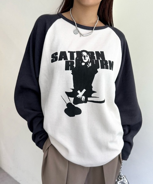 WHO'S WHO gallery（フーズフーギャラリー）の「シャーロットワッフルラグラントップス（Tシャツ/カットソー・レディース・チャコールグレー/ブラウン/ブラウン系その他/ネイビー/チャコール/トップグレー/グレー系その他/ブルー系その他/グレー系その他2/ブラウン系その他2/ブルー系その他2/グレー系その他3・FREE/SMALL）」の15枚目の写真