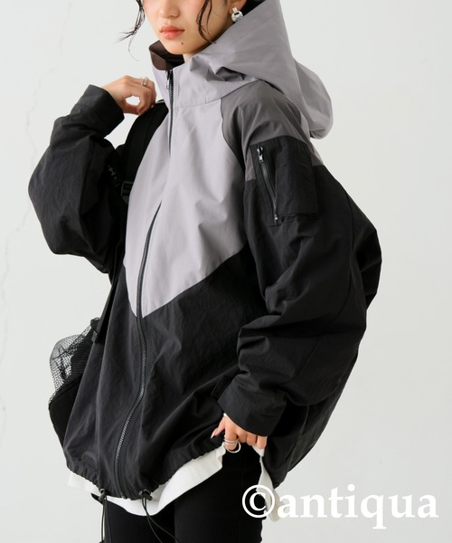 antiqua（アンティカ）の「撥水配色ジップフーディー（パーカー・レディース・カーキ/ブラック・FREE）」の15枚目の写真