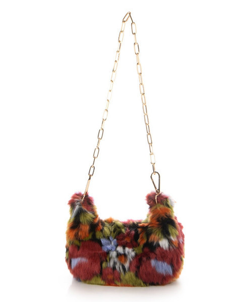 cache cache(カシュ カシュ)の「カシュカシュ cachecache / 花柄エコファーチェーンショルダー(ショルダーバッグ・レディース・オレンジ/ピンク/イエロー/ワインレッド・FREE)」の1枚目の写真