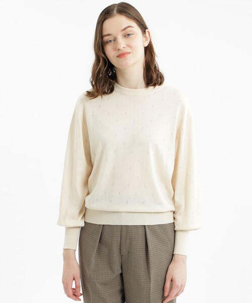 MACKINTOSH PHILOSOPHY（ﾏｯｷﾝﾄｯｼｭ ﾌｨﾛｿﾌｨｰ）の「ボリュームスリーブニットプルオーバー（ニット/セーター・レディース・ブルー/ホワイト系その他/ブラウン・38）」の2枚目の写真