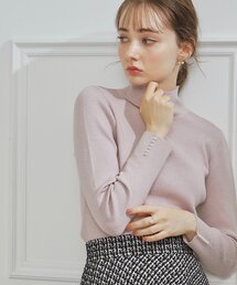 ◆【吸湿発熱／サステナブル機能糸使用】フェイクパールリブニット