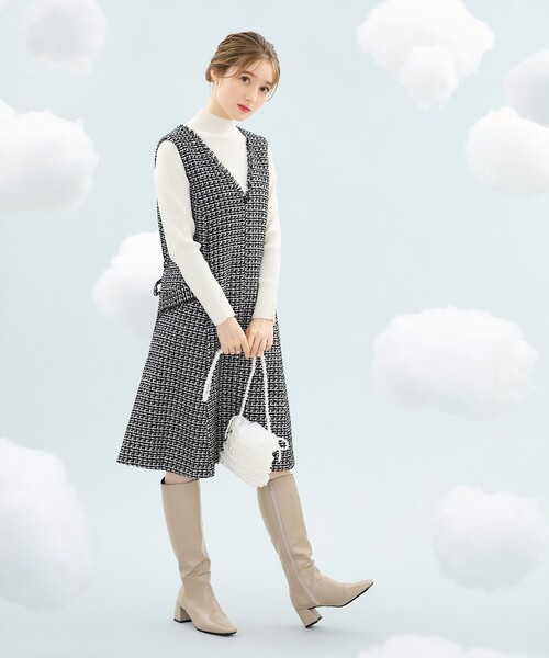 couture brooch（クチュールブローチ）の「◆【吸湿発熱／サステナブル機能糸使用】フェイクパールリブニット（ニット/セーター・レディース・オフホワイト/ピンク系/ブラック/レッド系1/ライトグレー/ピンク・42/38/36）」の10枚目の写真