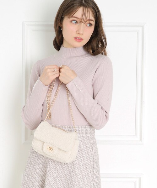 couture brooch（クチュールブローチ）の「◆【吸湿発熱／サステナブル機能糸使用】フェイクパールリブニット（ニット/セーター・レディース・オフホワイト/ピンク系/ブラック/レッド系1/ライトグレー/ピンク・42/38/36）」の18枚目の写真