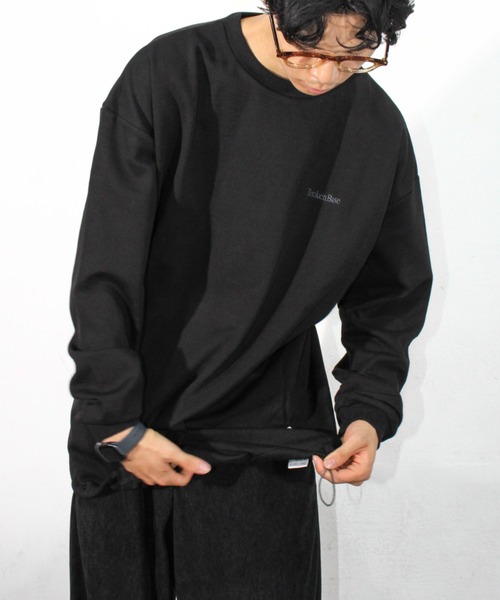 BROKEN BASE(ブロークンベース)の「オーバーサイズ裾ドローコードロンT(Tシャツ/カットソー・メンズ・ネイビー/ブラック/グリーン/ブラウン・MEDIUM/LARGE)」の11枚目の写真