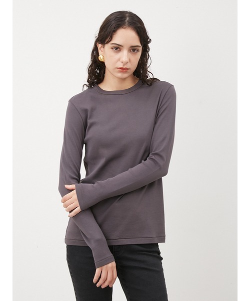 Mila Owen(ミラオーウェン)の「コンパクトロングスリーブプルオーバー(Tシャツ/カットソー・レディース・チャコールグレー/ホワイト/その他・0/1)」の1枚目の写真