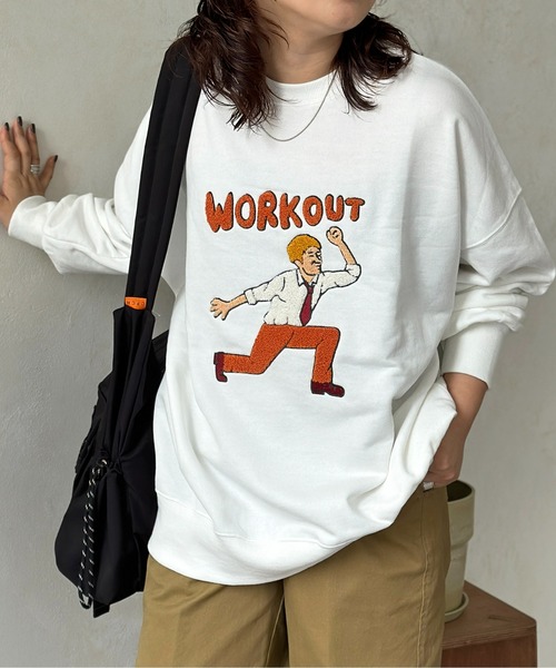 CPCM（シーピーシーエム）の「ワークアウトおじさん刺繍スウェット（スウェット・レディース・キナリ/オフホワイト/ブラック・FREE）」の6枚目の写真