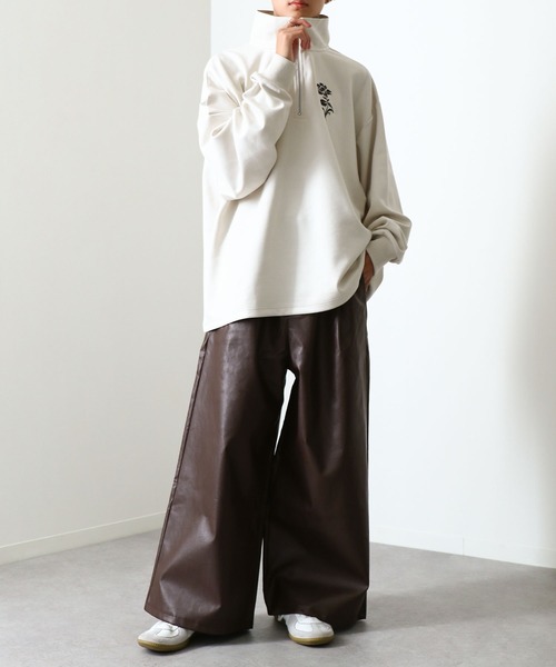 【セール】2タックPUレザーワイドフレア袴パンツ / ダブルタック PUレザーワイドフレアパンツ【セットアップ対応】（スラックス）｜Nilway（ニルウェイ）