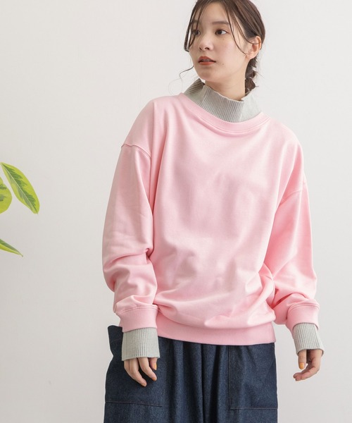 POU DOU DOU（プードゥドゥ）の「ハイネックニット裏毛プルオーバー（スウェット・レディース・ピンク/オートミール/ネイビー・3）」の4枚目の写真