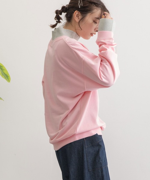 POU DOU DOU（プードゥドゥ）の「ハイネックニット裏毛プルオーバー（スウェット・レディース・ピンク/オートミール/ネイビー・3）」の6枚目の写真